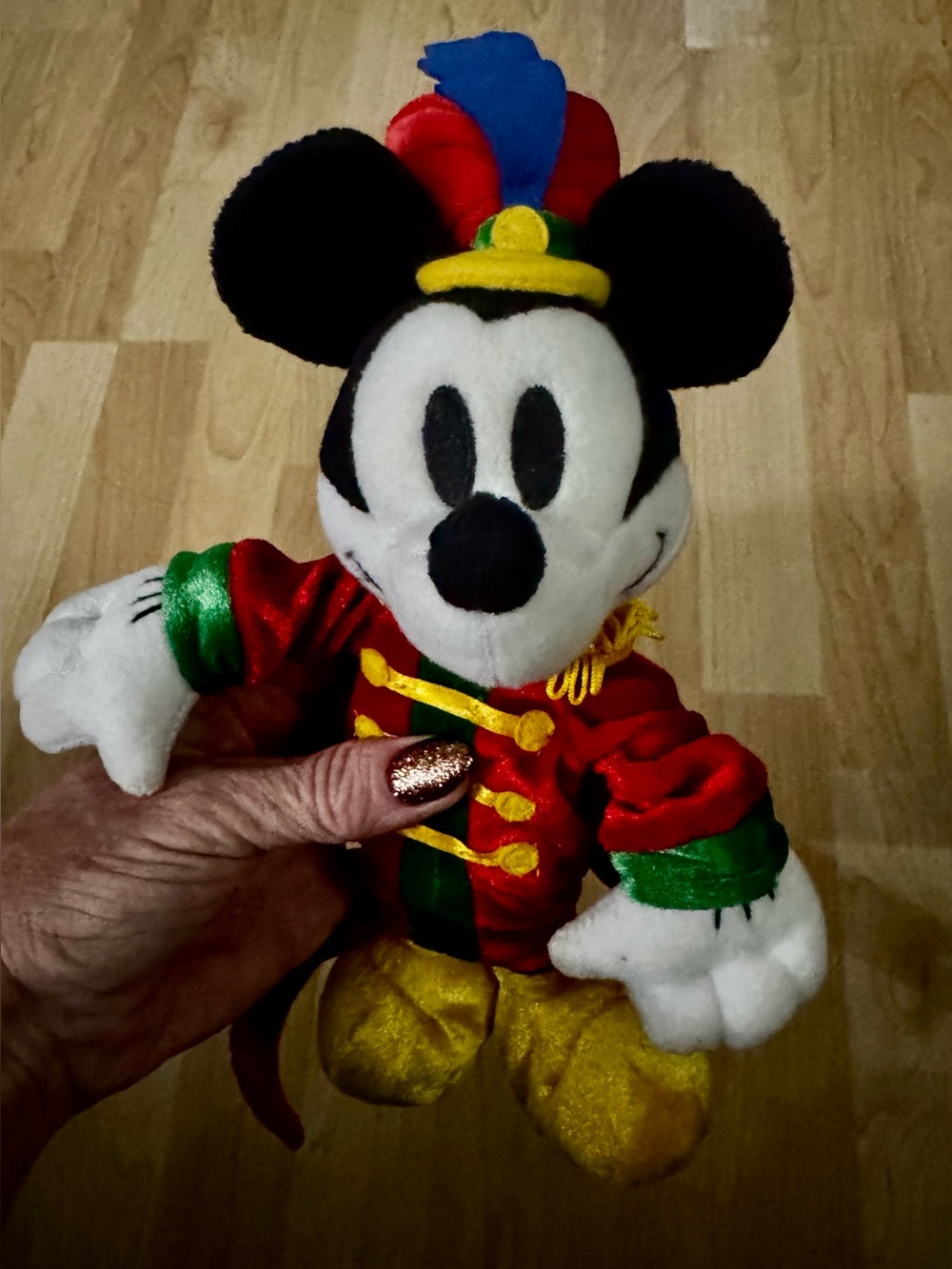 Disney Mickey Mouse Plush in Red and Green Band Costume with Yellow Accents - Picture 2 of 7